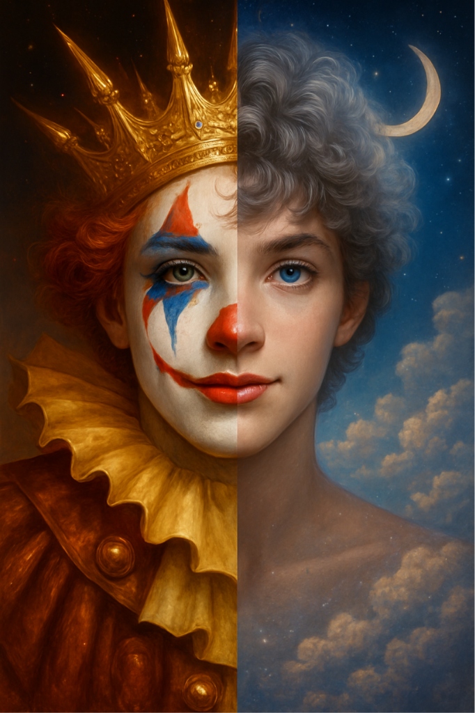 Half clown half skyboy face